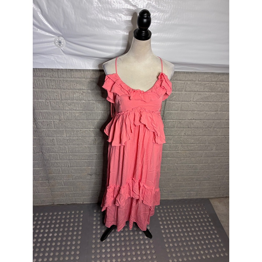 VICI Coral Pink Tiered Ruffle Maxi Dress Womens Small Smocked Back Boho Summer